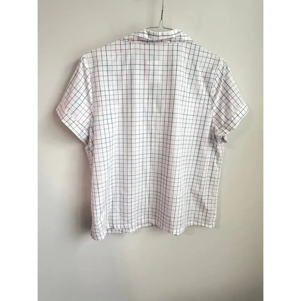 J. Crew Windowpane Cropped Shirt Pajama Top Ivory Resort Pink Multi XS NWT
